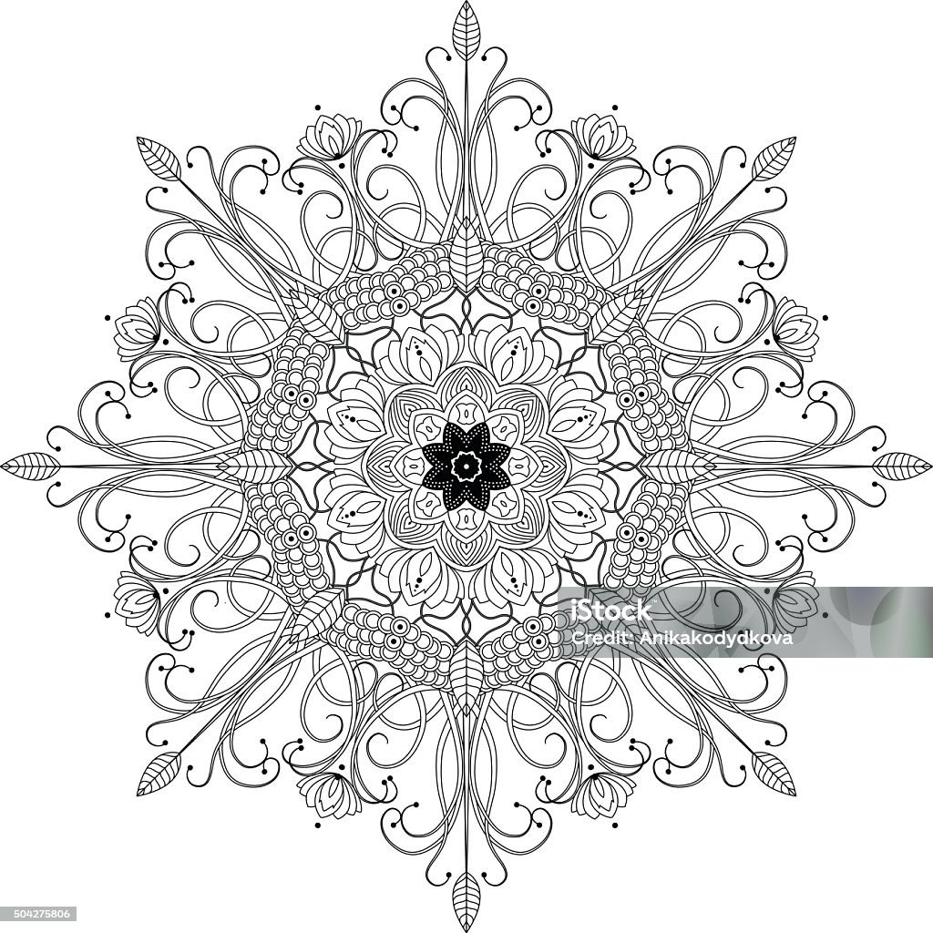 mandala inspired illustration, black and white mandala inspired illustration, black and white antistress colouring page, vector illustration, eps 10 Abstract stock vector