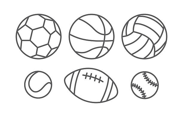 ilustraciones, imágenes clip art, dibujos animados e iconos de stock de deportes en estilo lineal de bolas - soccer vector silhouette professional sport