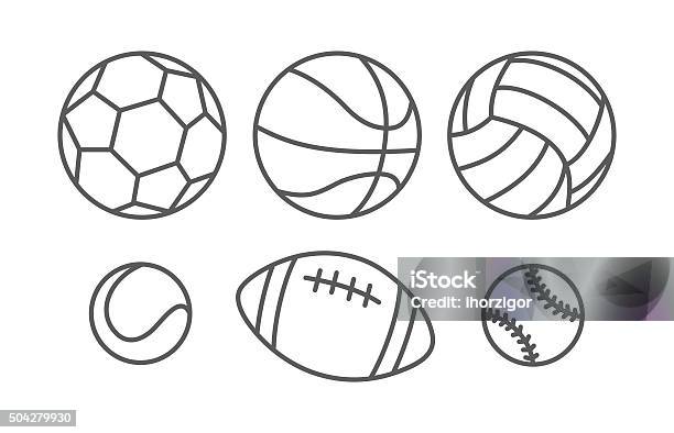 Sports Balls In Linear Style Stock Illustration - Download Image Now - Soccer, Sports Ball, Icon Symbol