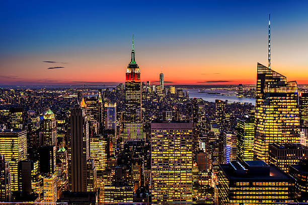 new york city skyline - rockfeller center imagens e fotografias de stock