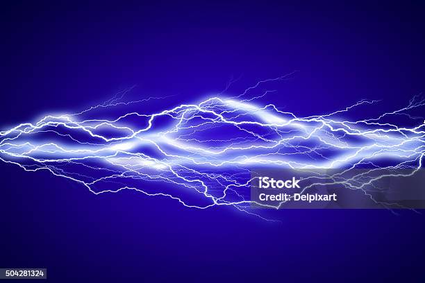 Lightenings Effect Background In Blue Sky Stock Photo - Download Image Now - Backgrounds, Lightning, Electricity