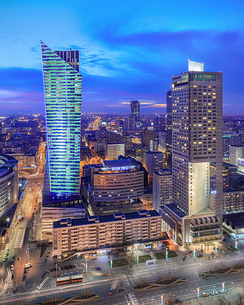 istock Panorama of modern Warsaw by night 504281722