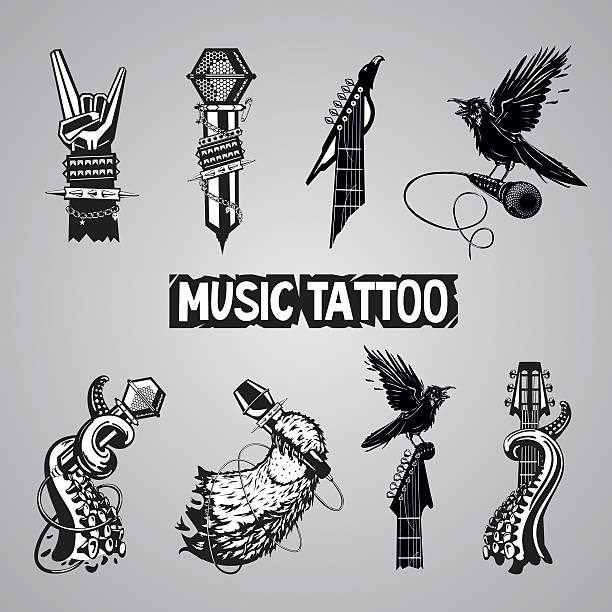 ilustrações, clipart, desenhos animados e ícones de música tatuagem coleção - instrumental hip hop