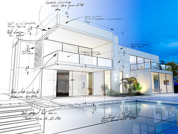 villa technische entwurf - musterhaus stock-fotos und bilder
