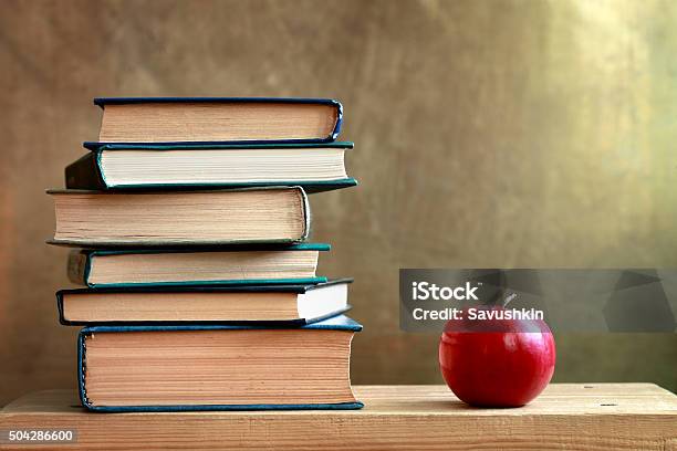 Books And Apple Stock Photo - Download Image Now - Apple - Fruit, Back to School, Book