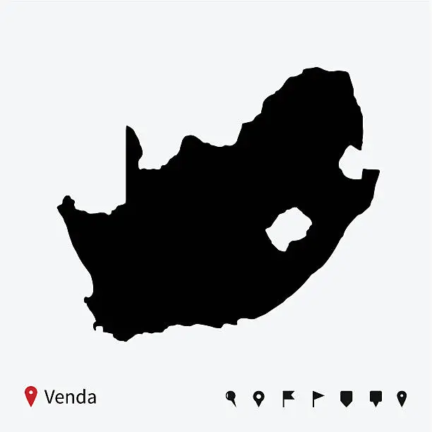 Vector illustration of High detailed vector map of Venda with navigation pins.