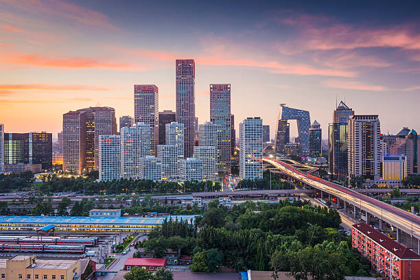 Beijing Financial District Beijing, China skyline at the central business district. beijing stock pictures, royalty-free photos & images