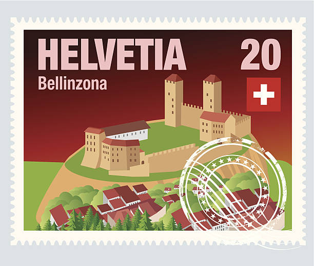 ilustraciones, imágenes clip art, dibujos animados e iconos de stock de helvetia envío - postage stamp switzerland swiss culture swiss currency