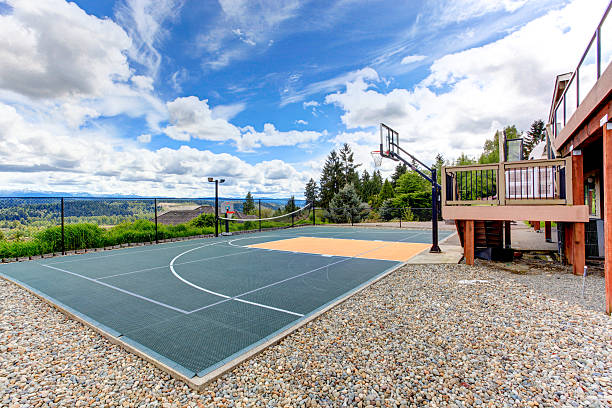 istock House backyard with sport court 504290341