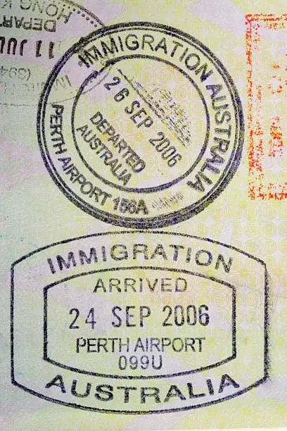 Photo of Australia departed arrived stamp in passport
