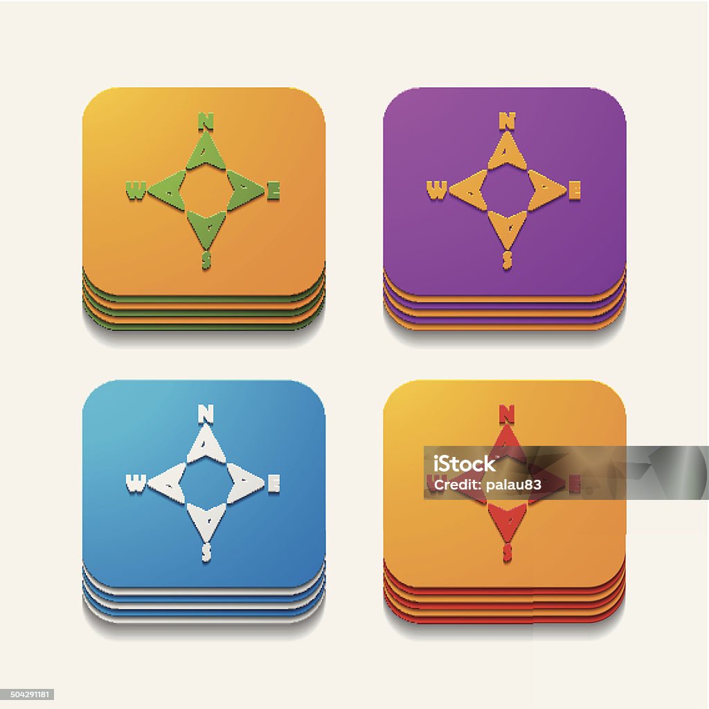 Compass Uibutton Square Button Compass Stock Illustration - Download Image Now - Azimuth ...