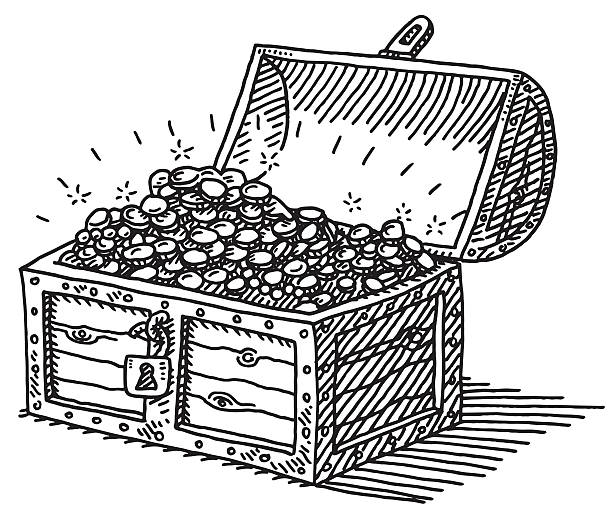 illustrations, cliparts, dessins animés et icônes de coffre au trésor des pièces d'or de dessin - malle au trésor