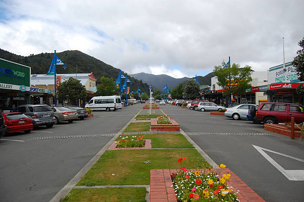 Flowers in town street Flowers in town street, Picton, New Zealand picton new zealand stock pictures, royalty-free photos & images