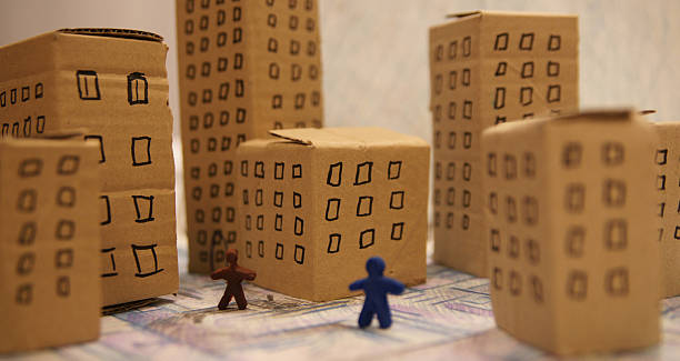 Cardboard city with toy figures