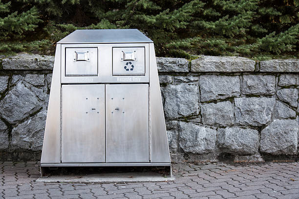 istock Aluminum Garbage Can With Recycling Compartment 504307084
