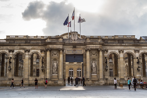 Bordeaux, France - August 24, 2015: The Palais Rohan is the name of the Hôtel de Ville, or City Hall, of Bordeaux, France. The Palais Rohan is located at in Place Pey Berland and houses the town hall of Bordeaux and the Musée des Beaux-Arts de Bordeaux.