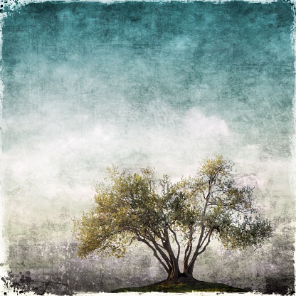 Grunge landscape with single tree