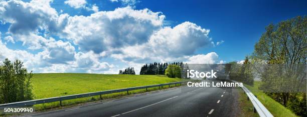 Road Panorama On Sunny Spring Day Stock Photo - Download Image Now - Highway, Car, Road Trip