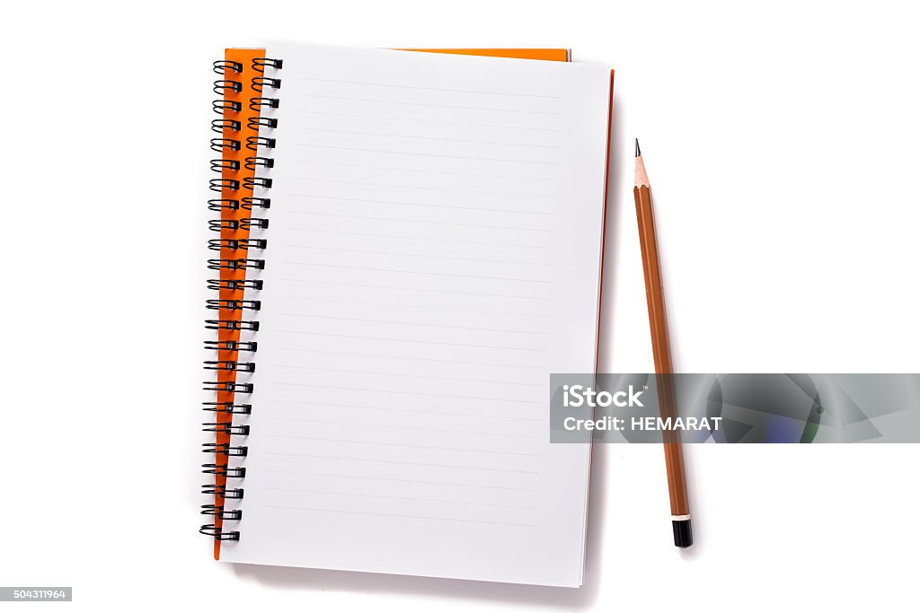 Notebook and pencil Notebook and pencil isolated on a white background. Note Pad Stock Photo