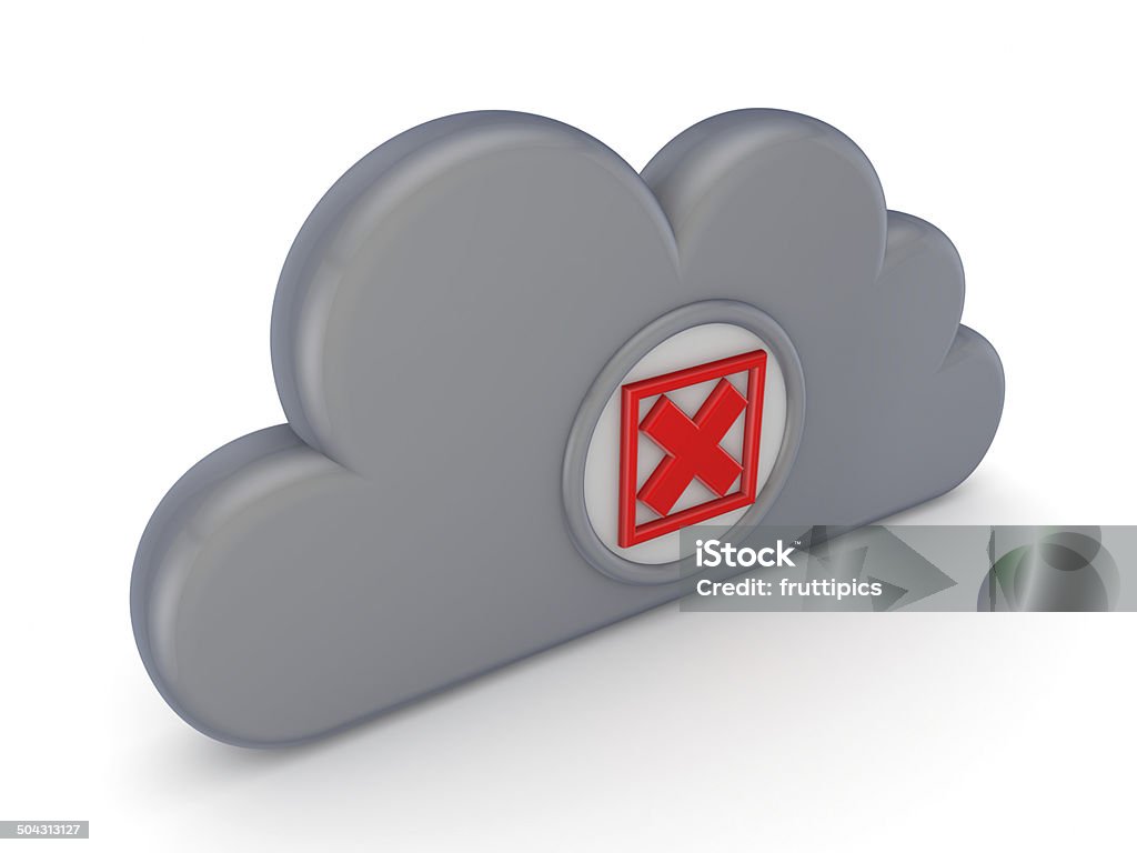 Grey cloud and red cross mark. Grey cloud and red cross mark.isolated on white background.3d rendered. Cloud Computing Stock Photo
