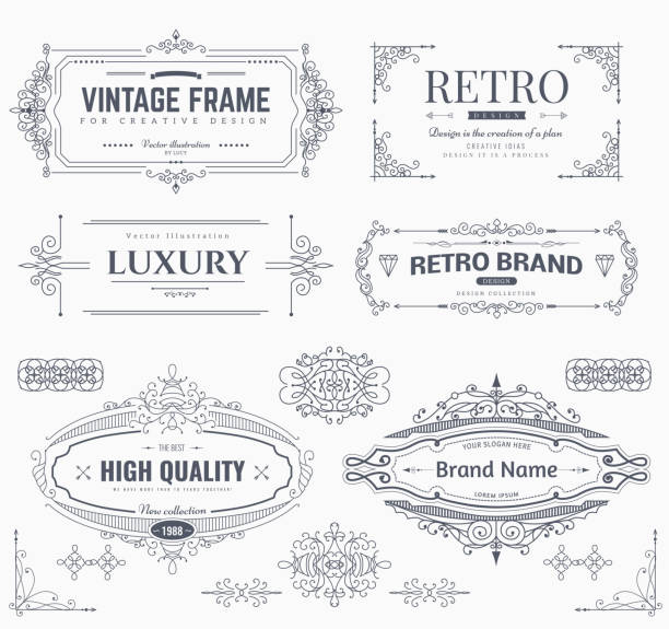 ilustrações de stock, clip art, desenhos animados e ícones de coleção de design do vintage padrões - frame growth calligraphy ornate