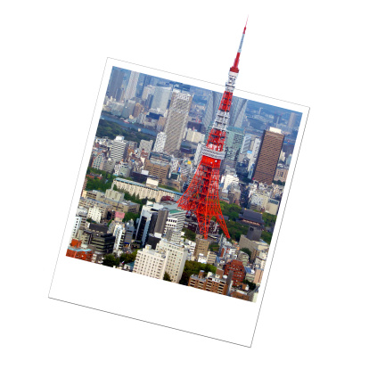 Polaroid Tokyo tower, Japan,  isolated on white background