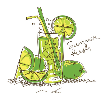 Hand drawn cartoon fresh cocktail with lime