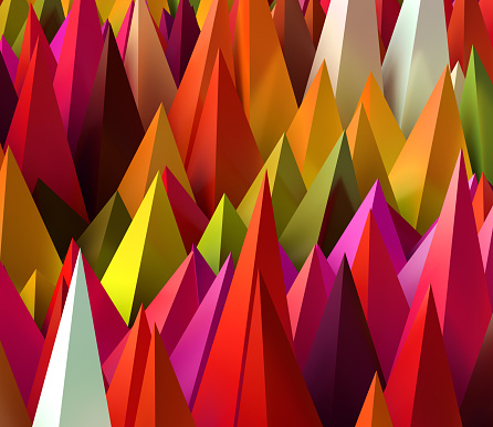Sharp random pyramids as abstract futuristic background. 3D rendered image.