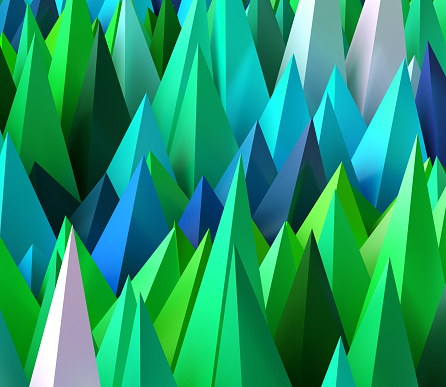 Sharp random pyramids as abstract futuristic background. 3D rendered image.