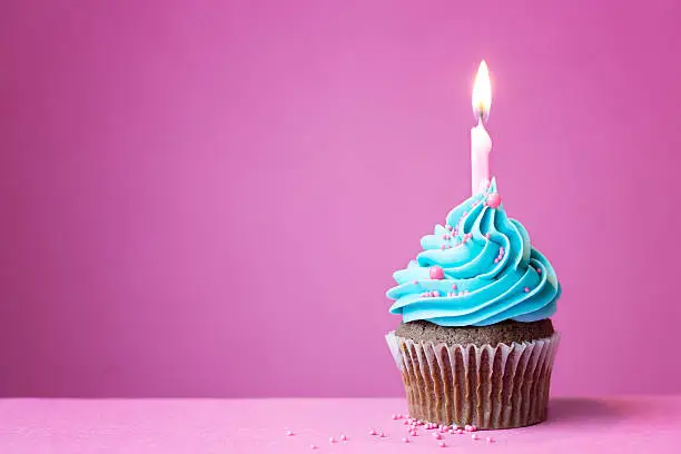 Birthday cupcake with a single candle