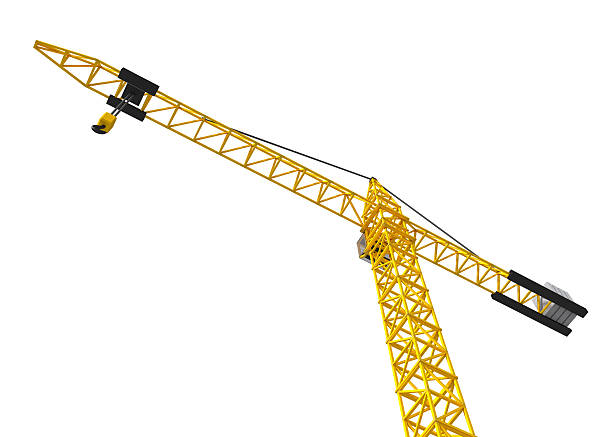 istock Big orange crane isolated on the white. Bottom view. 504317236