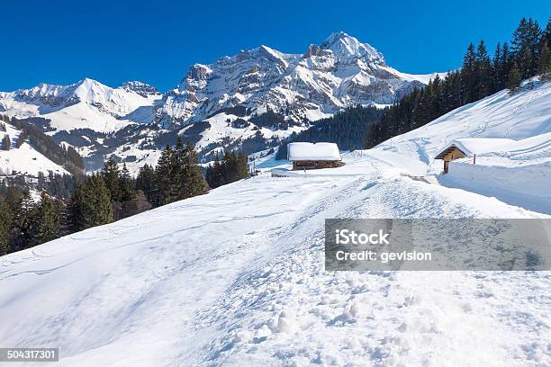 Beautiful View To Winter Swiss Alps Berner Oberland Adelboden Stock Photo - Download Image Now