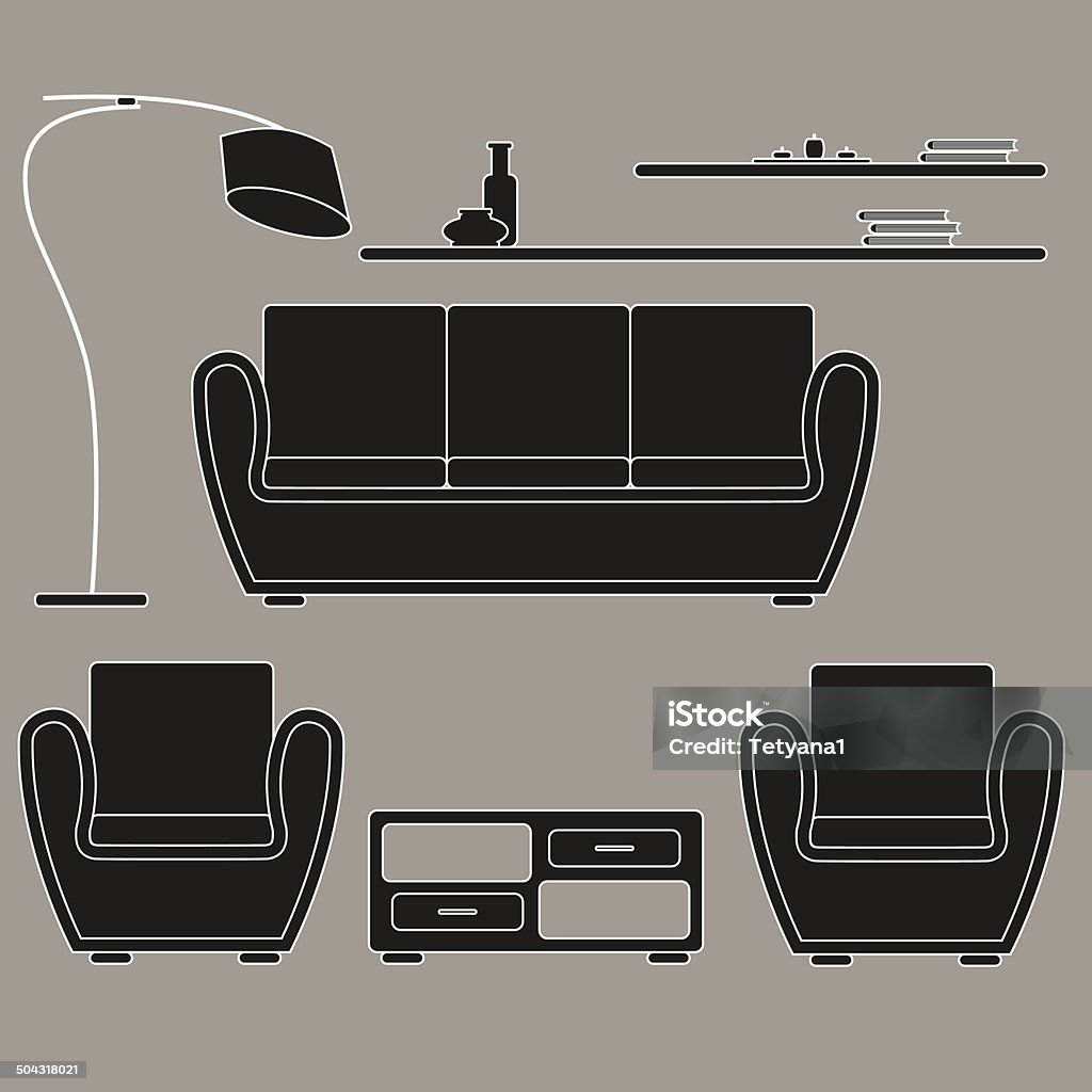 Iconos de muebles de sala de estar - arte vectorial de Aislado libre de derechos