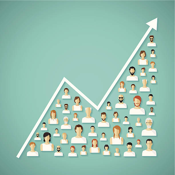 Vector social network population and demography growth concept. Vector social network population and demography growh concept with flat human icons. demographics infographics stock illustrations