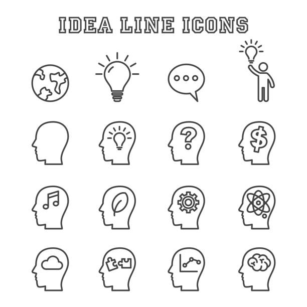 idea line icons idea line icons, mono vector symbols question mark head stock illustrations