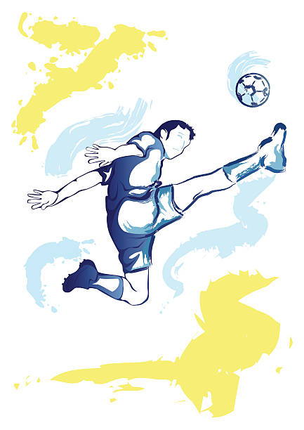 istock Football player - watercolor jump kick 504328888