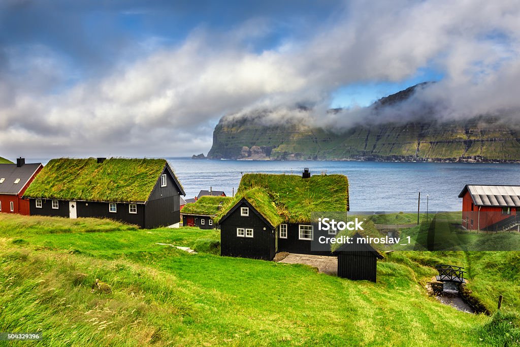 Village of Mikladalur, Faroe Islands, Denmark Village of Mikladalur located on the island of Kalsoy, Faroe Islands, Denmark Faroe Islands Stock Photo
