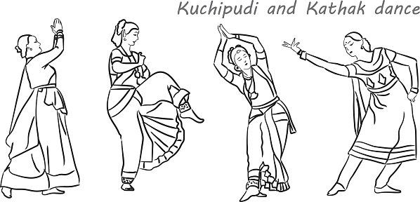 Silhouettes Indian Dancers Stock Illustration - Download Image Now ...