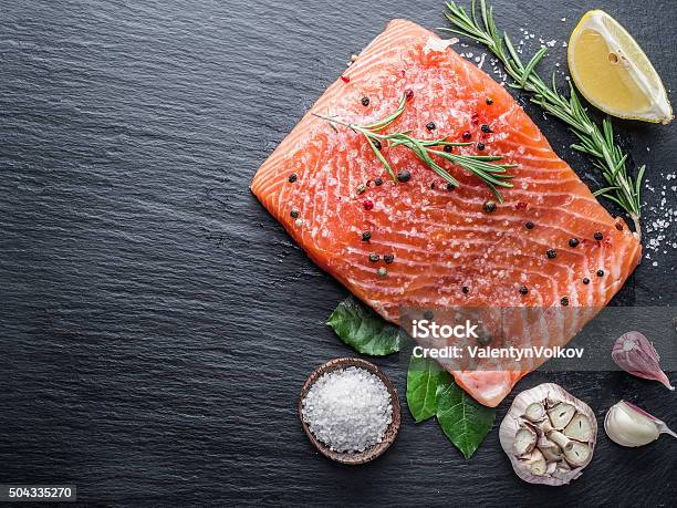 Fresh Salmon On The Cutting Board Stock Photo - Download Image Now - Salmon - Seafood, Fillet, Fish