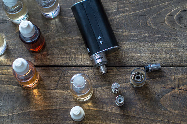 istock e-cigarettes with lots of different re-fill bottles 504336650
