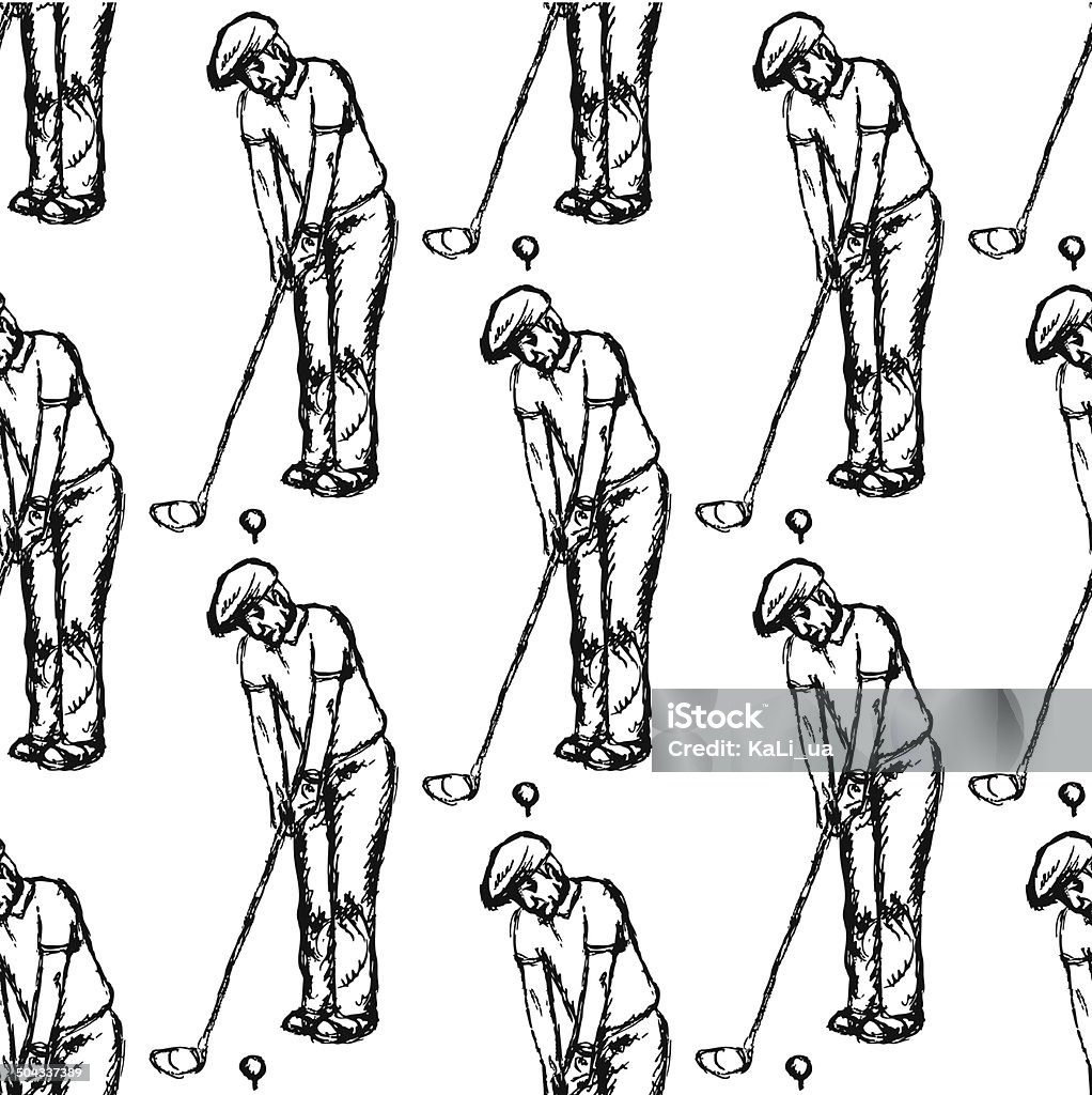 Sketch golfertargeting to hit the ball Sketch golfertargeting to hit the ball, seamless pattern Ink stock vector