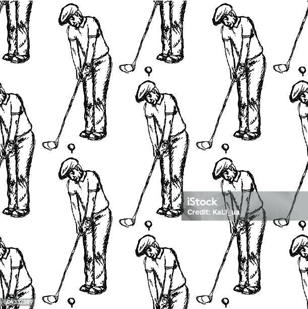 Sketch Golfertargeting To Hit The Ball Stock Illustration - Download Image Now - Ink, Activity, Adult