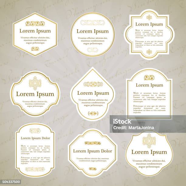 Set Of Elegant Gold And White Vintage Labels Stock Illustration - Download Image Now - Circle, Retro Style, Badge