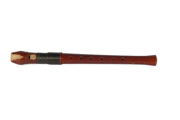 istock Dark brown wood flute isolated on white background 504337881