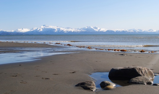 A mid-summer view of Alaska'a Kenai Mountains from across Kachemak Bay.