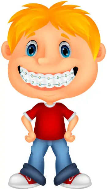 Vector illustration of Little boy with brackets