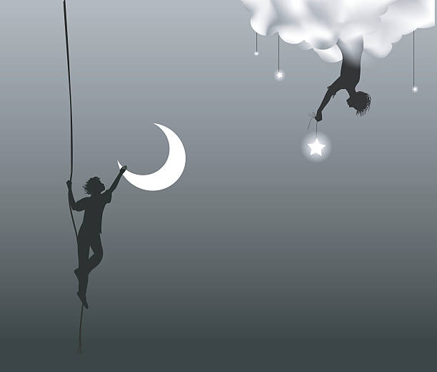 ilustrações, clipart, desenhos animados e ícones de alcance da lua - silhouette rope profile beauty