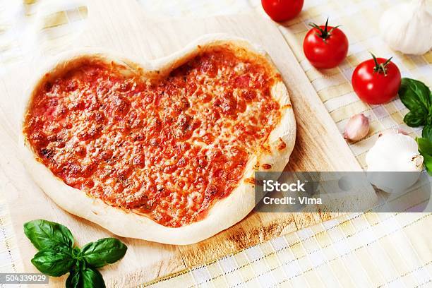 Heartshaped Margherita Pizza Stock Photo - Download Image Now - Heart Shape, Pizza, Basil