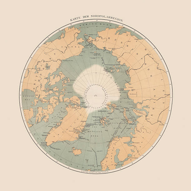 starożytnych map of the arctic region, litografia, opublikowana w 1883 - map world map globe old stock illustrations