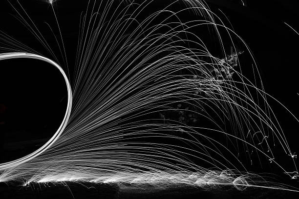Glow Painted by fire in night (light painting) black & white